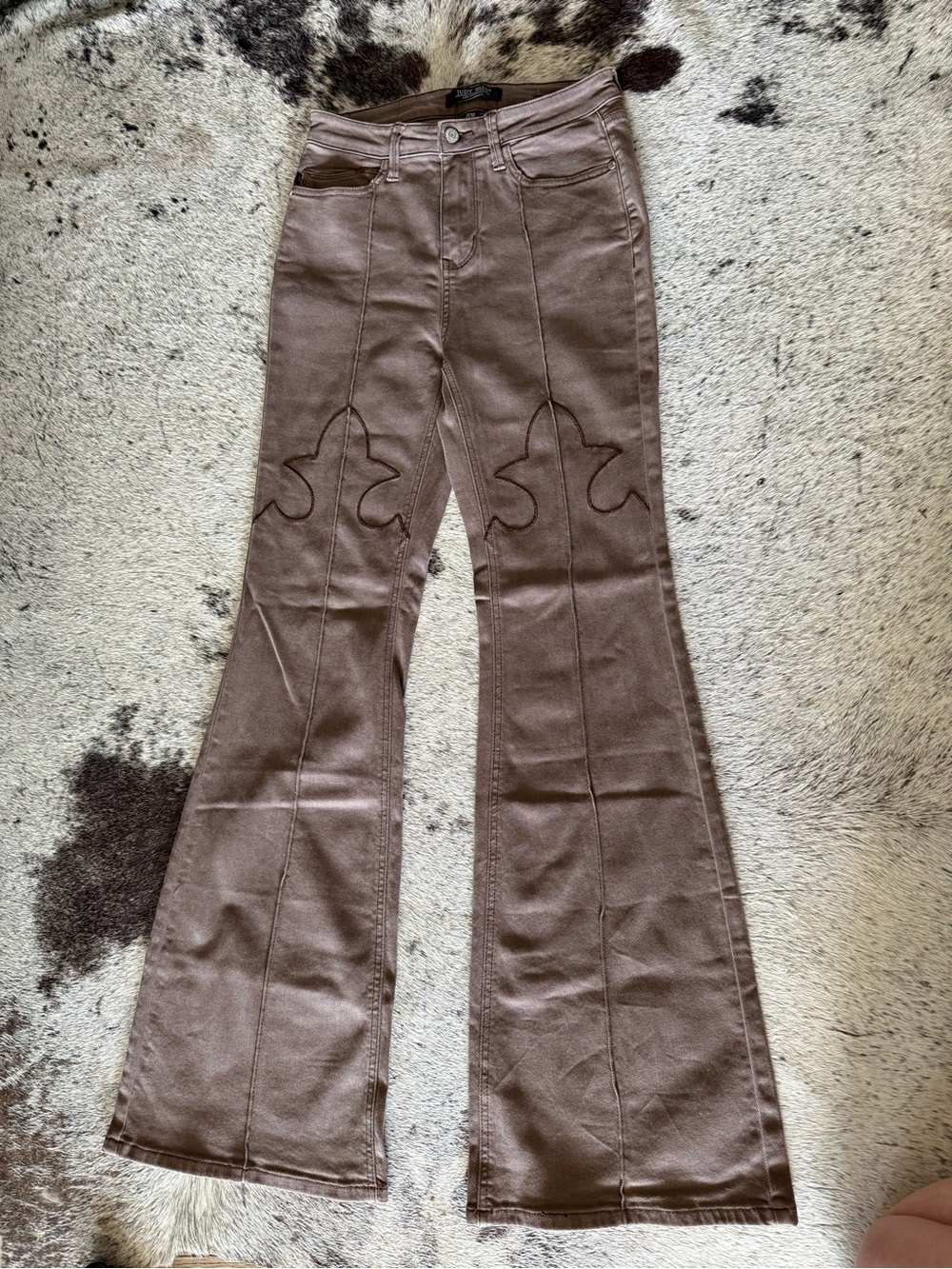 Judy Blue Brown Flare Jeans with Decorative Stitching